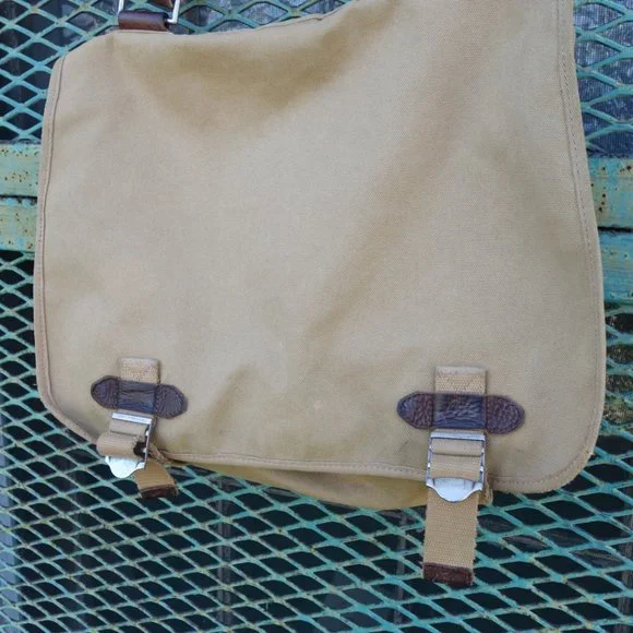 Rugby By Ralph Lauren 2009 Tan Canvas W/ Dark Brown Leather Strap Messenger Bag